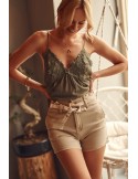 Summer blouse with lace neckline khaki 30720 - Online store - Boutique